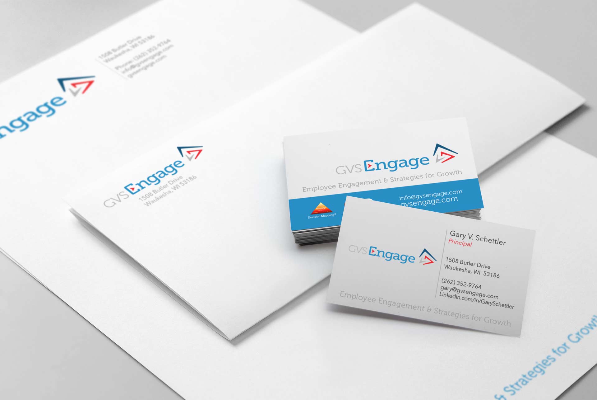 NAVEO Marketing develops marketing collateral ideas for GVS including ENGAGE-themed stationary.